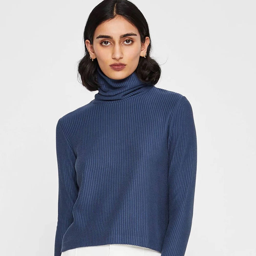 Club Monaco Meredy Rib-Knit Turtleneck blue Top sz Small NWT